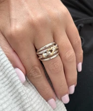 David Yurman Buckle Crossover Ring Sterling Silver & 18K Yellow Gold Size7US