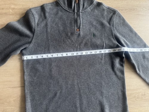 Polo Ralph Lauren Sweater Mens Medium Gray Quarter Zip Pullover GreenPony Cotton - Picture 4 of 6