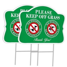 No Pooping Or No Peeing Dog Signs, Keep Off Grass Sign, 2 Pack 12" x 9"
