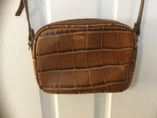 Mark Graham Vintage Brown Croc Embossed Leather Crossbody Bag 8" Purse