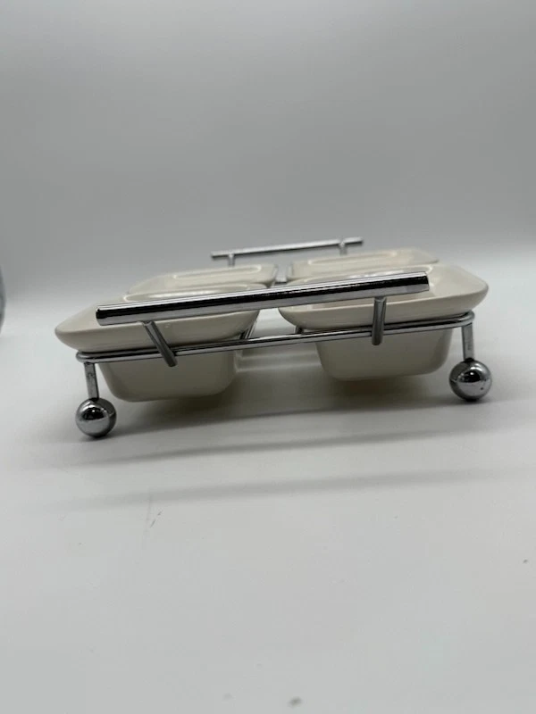 Godinger Silver Art Porcelain 4 Section Relish Servers with Metal Rack - Image 3 of 4
