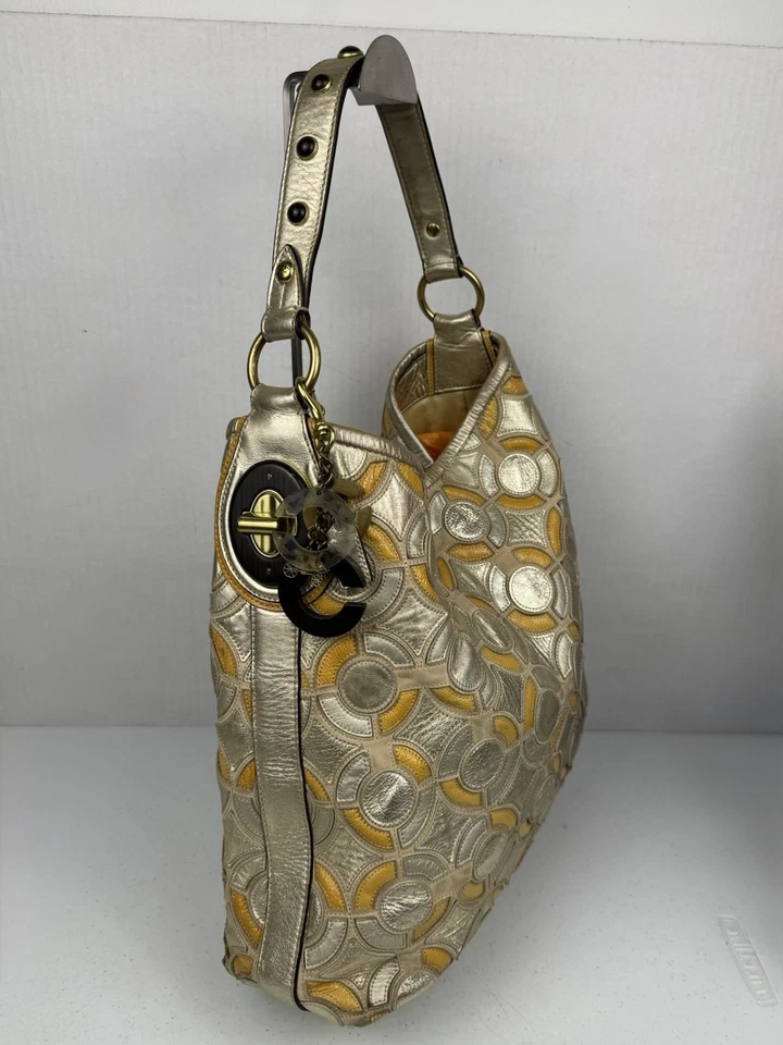Vintage Coach Kristin Gold Metallic Leather Hobo Cut Out Logo Large Shoulder Bag - Image 2 of 4