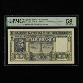 1944 46 Belgio Banque Nationale 1000 Franchi Pick#128b PMG 58 Scelta Circa UNC