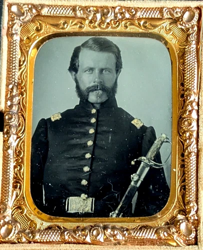 Civil War Soldier Tinted 9th Plate Ambrotype Double Image, Thermoplastic Case!