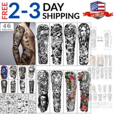 Extra Large Full Arm Waterproof Temporary Tattoos 8 Sheets and Half Arm Shoul...