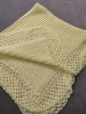 Handmade Beautiful Butter Yellow Crochet Afghan Throw Baby Blanket 37" X 38"