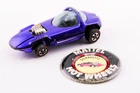 ORIGINAL 1967 RED LINE HOT WHEELS PURPLE SILHOUETTE TOY CAR & BUTTON