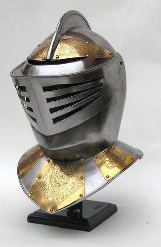 GOLDEN KNIGHT ARMOR HELMET-  MEDIEVAL COSTUME ~ MEDIEVAL KNIGHT CRUSADER SPARTAN - Afbeelding 1 van 1