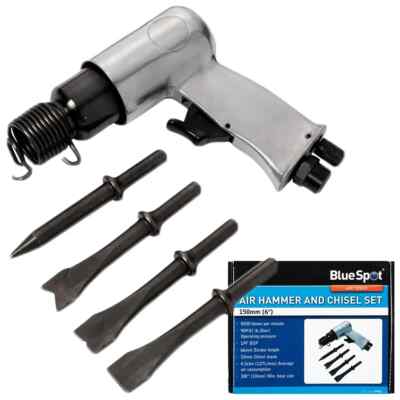 BlueSpot Drucklufthammer Meißel Set mit 4 Meißeln kompaktes Design Werkzeug für Kompressor