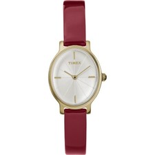 New Ladies Timex Milano Gold 24mm Oval Case High Gloss Red Strap Watch TW2R94700