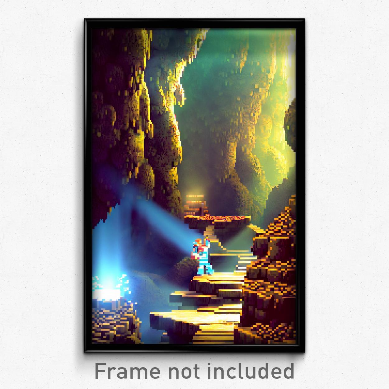 8 Bit Psychedelic Pixel Art Poster - Nutty Cavern Trippy Video Game Print