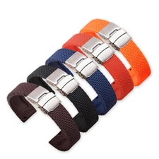 Rubber Silicone Watch Band Strap Deployment Clasp with Safety+Spring Bar 18-24mm