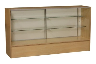 AMERICAN DRESS FORMS Maple Wood Full Vision 70 Inch Display Showcase with Shelving and Doors
