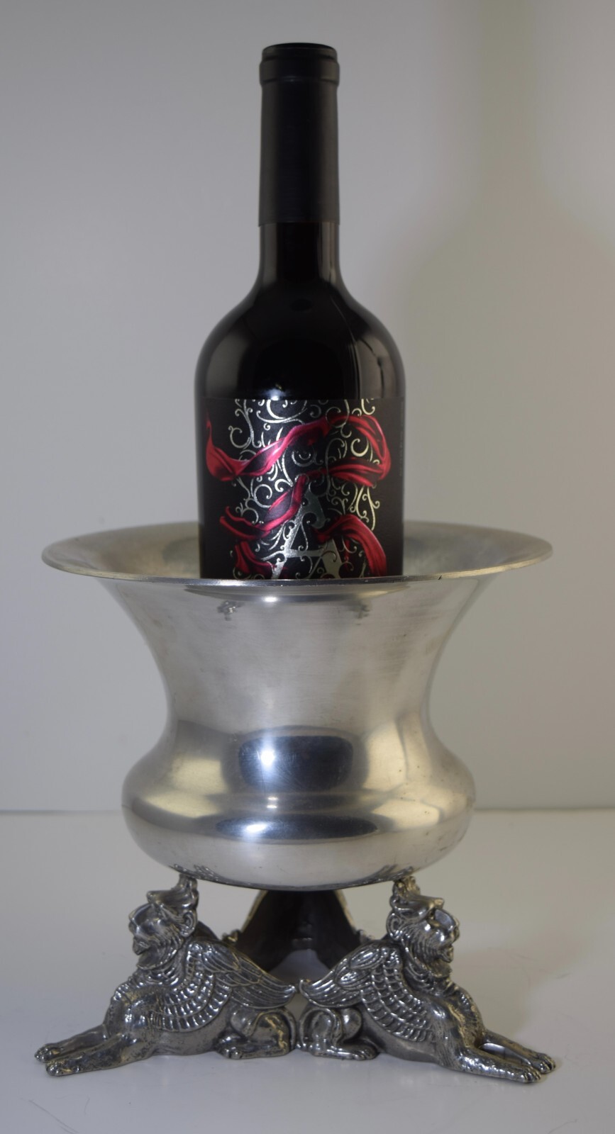2005 ASL PEWTER WINE BOTTLE HOLDER w/GRIFFIN FIGURAL BASECHAMPAGNE