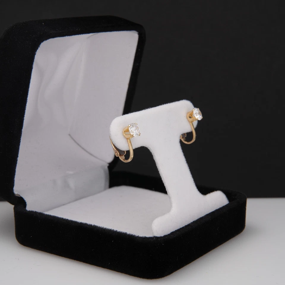 14K Diamonique CZ Solitaire Stud Clip On Earrings 5 MM (Approx. 1/2 TCW  ) - Image 4 of 4