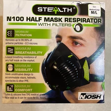 Stealth 100 Half Mask reusable Respirator with filters Fits Medium-Large face.