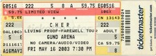 Vintage 2003 Cher Full Concert Ticket Cleveland OH