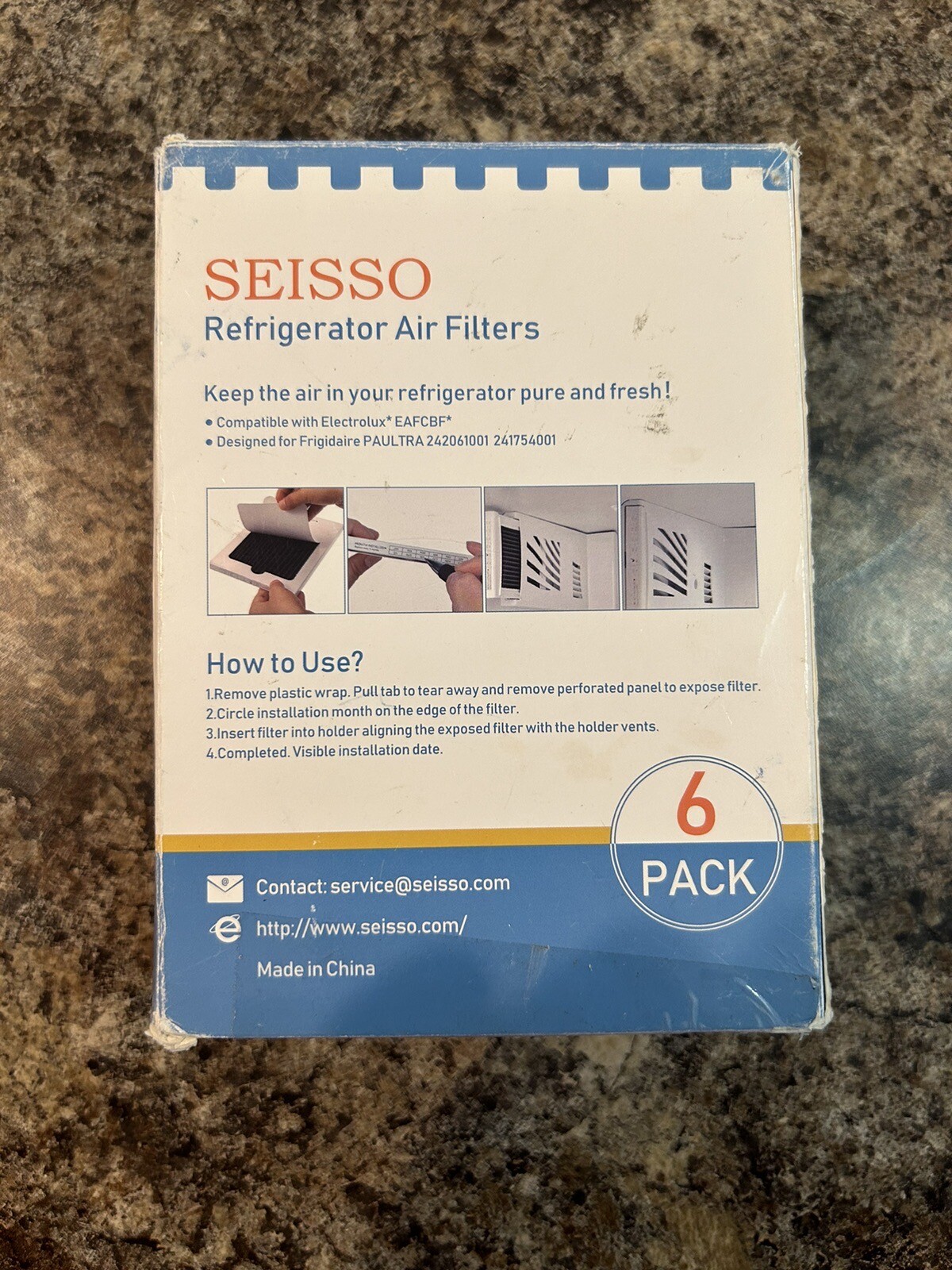 Seisso Refrigerator Air Filter Replacement, 6 Pack Carbon Activated Air