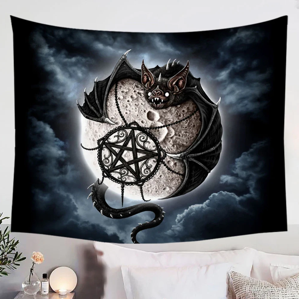 Cool Gothic Bat Art Full Moon Tapestry