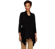 Susan Graver Size XXS Black Liquid Knit Cascading Front Cardigan Tank Set