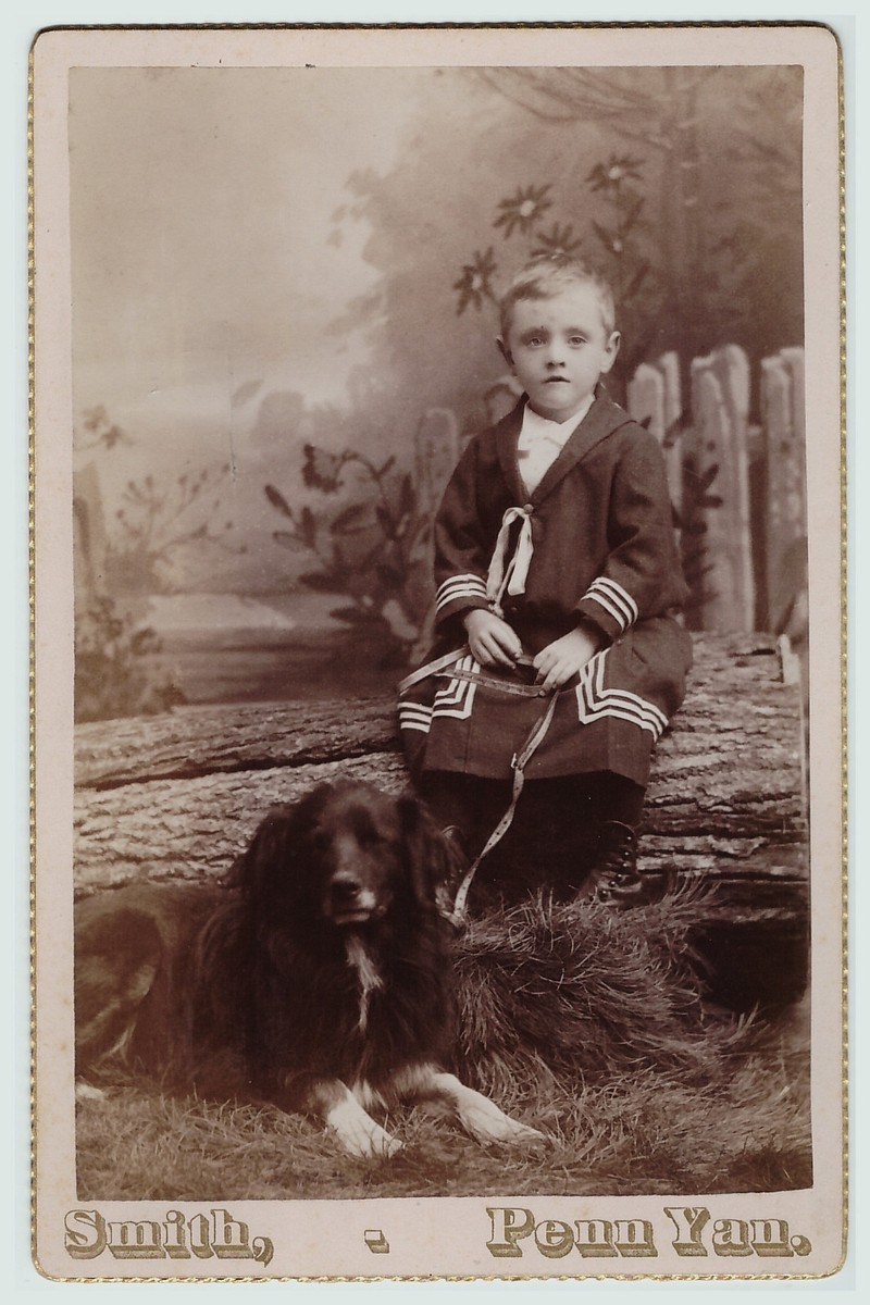 SUPER Cute Cabinet Photo Boy with Dog Posed Studio ca 1880