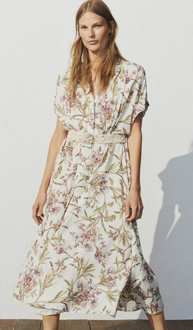 H&M Floral Maxi Button Down Dress Comes With Matching Belt Size XS