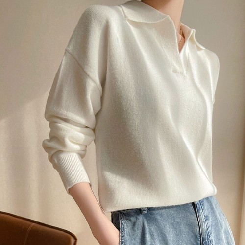 Women's Lapel Pullover Women's Winter Cashmere Sweater Knitted Sweater - Bild 10 von 26