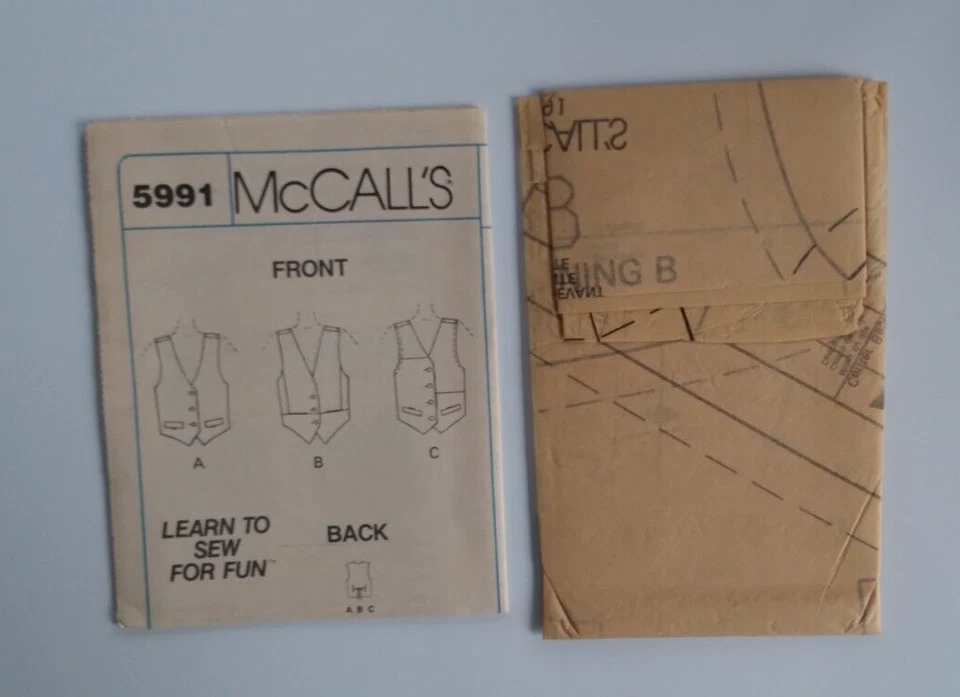 VINTAGE McCALL'S #5991 MEN'S & MISSES SIZES 32 1/2, 34 VESTS PATTERN UNCUT - Image 3 of 3