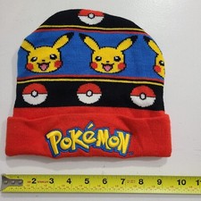 Pokemon Pikachu Pokeballs Cuffed Red Knit Beanie Kids Unisex Boys Hat Toque