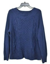 Chaps Men Navy Blue Cable Knit Scoop Neck Full Sleeve Pullover Sweater Large