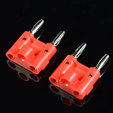 2X Dual Banana Plug 2 Conductor Terminal Gold Plated Speaker Connector Red Black