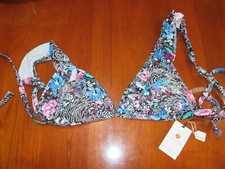 NWT Shade  Shore Black Floral Bikini Top Womens Size S Ruffled Padded 25717