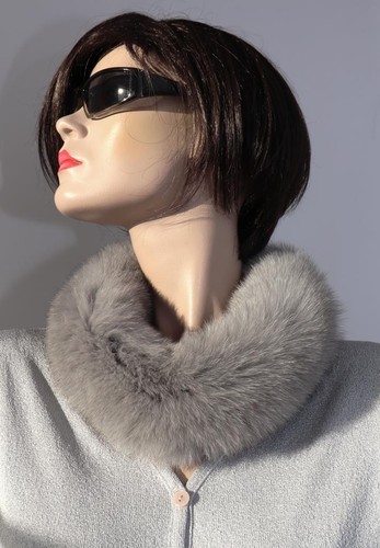 Fur Scarf Blue Fox Boa Loop Fur Chain Collar Trim Coat Jacket Gray Blue - Picture 2 of 5