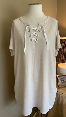 Exersion XL Tan Short Sleeve Lace V Neck Top Tunic Dress