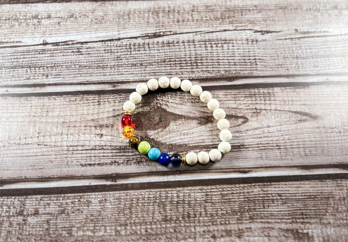 8mm Lava Stone 7 Chakra Bracelet White eBay
