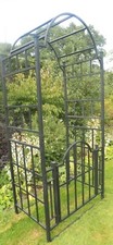 Image of Extra Heavy Duty Black Metal Garden Arch Arches with Gates Plant Supports