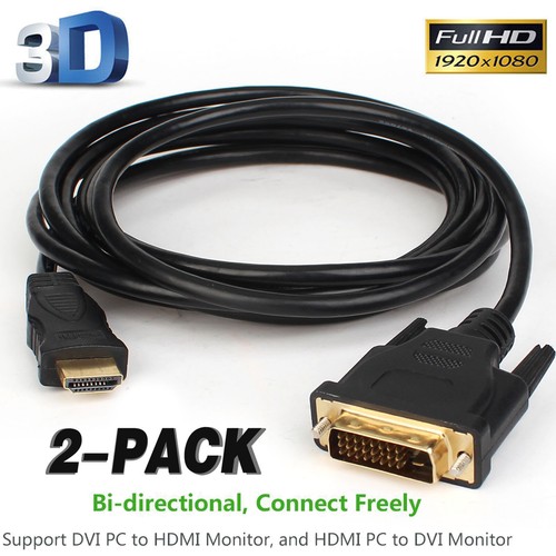 2x HDMI Male to DVI Male Cable Monitor 