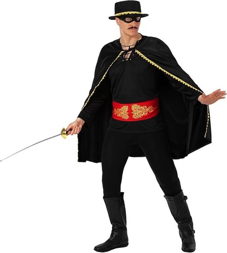 Mens Senor Zorro Costume + Hat M-XL Adult Mexican Masked Bandit Outlaw Halloween - Picture 2 of 6