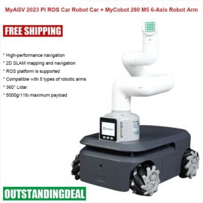 Compound Robot Hybrid Robot MyAGV 2023 PI 4WD ROS Robot Car + 6-Axis Robot Arm