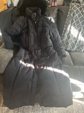 Women's Black Long Quilted Puffer Coat with Faux Fur Trim Hood