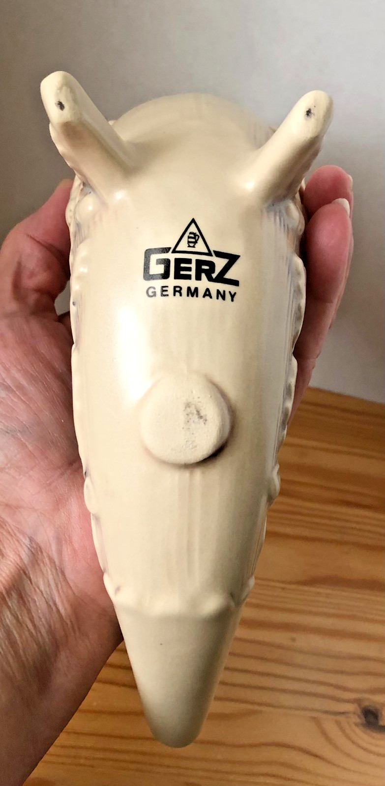 Vintage GERZ German Stoneware Ceramic Beer Viking Drinking Horn Stein