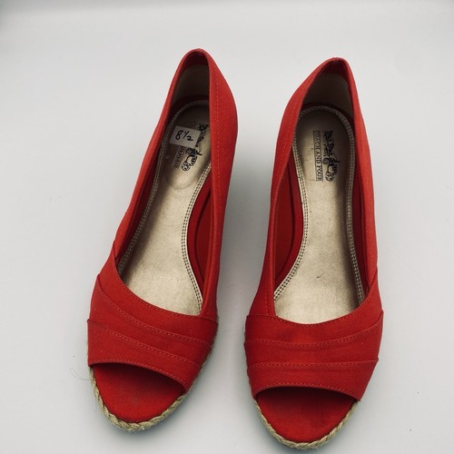 Coach And Four Louise Espadrille Wedge Red Canvas Peep Toe Shoes US Women’s 8.5 - Picture 3 of 10