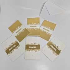 CHANEL Greeting Cards Set of 6 Gold Snowflake Blank Notecard Holiday Stationery