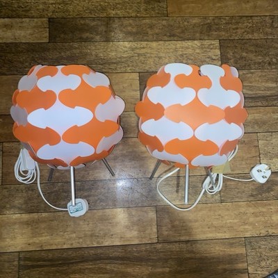 Vintage Paar IKEA FILLSTA Tischlampen orange weiß Designer Gunner Jenson selten