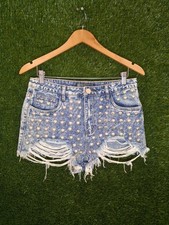 Boom Boom Jeans Studded Denim Shorts Size 11 Junior Acid Wash 100% Cotton...