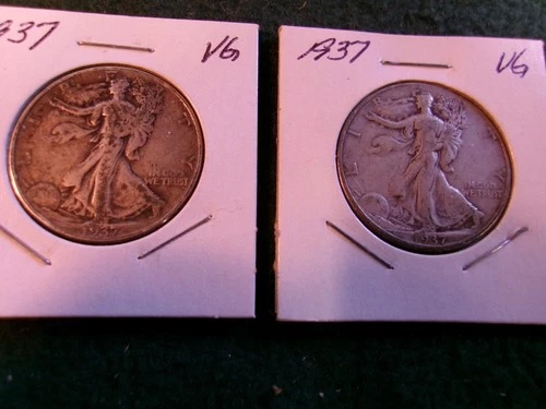 2 - 90% Silver, Walking Liberty Half Dollars in Circulated Condition! (1937 VG)