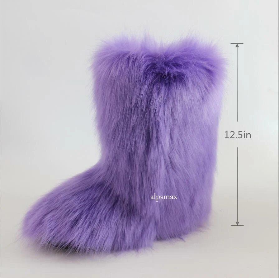 Faux Fur Boots for Women Fuzzy Fluffy Furry Round Toe Snow Winter Boots Size 8 - Image 2 of 4