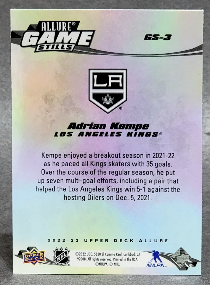 2022-23 Upper Deck Allure Game Stills #GS-3 Adrian Kempe - Image 2 of 2