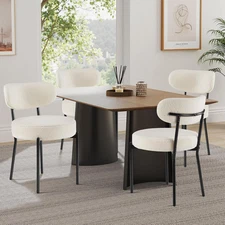 Dining Chairs Set of 4, Boucle Upholstered Modern Mid Century round Kitchen Chai