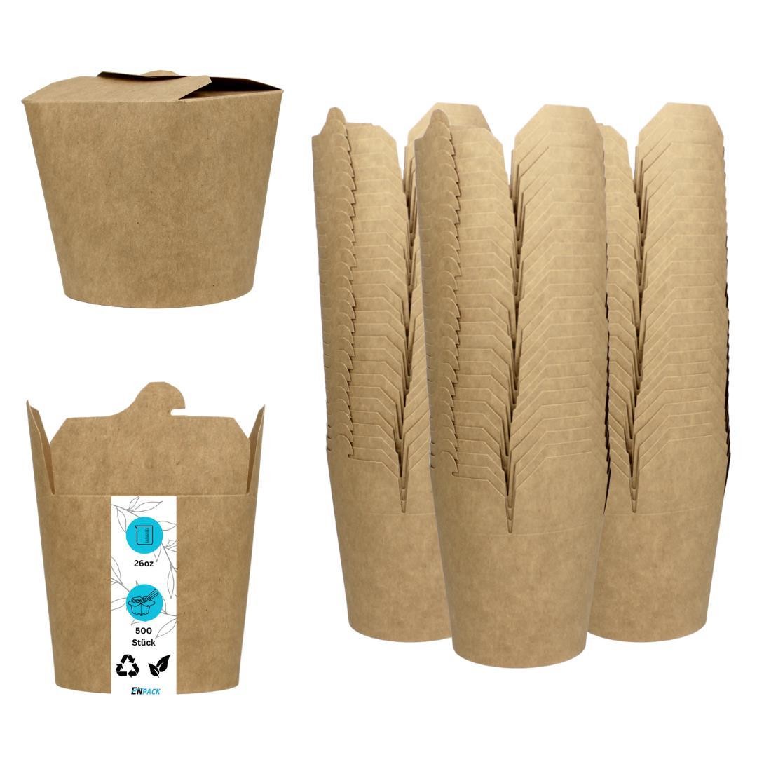 500 Nudelbox Asiabox Snackbox Foodbox aus Papier braun 750ml/26 Oz Einweg To Go